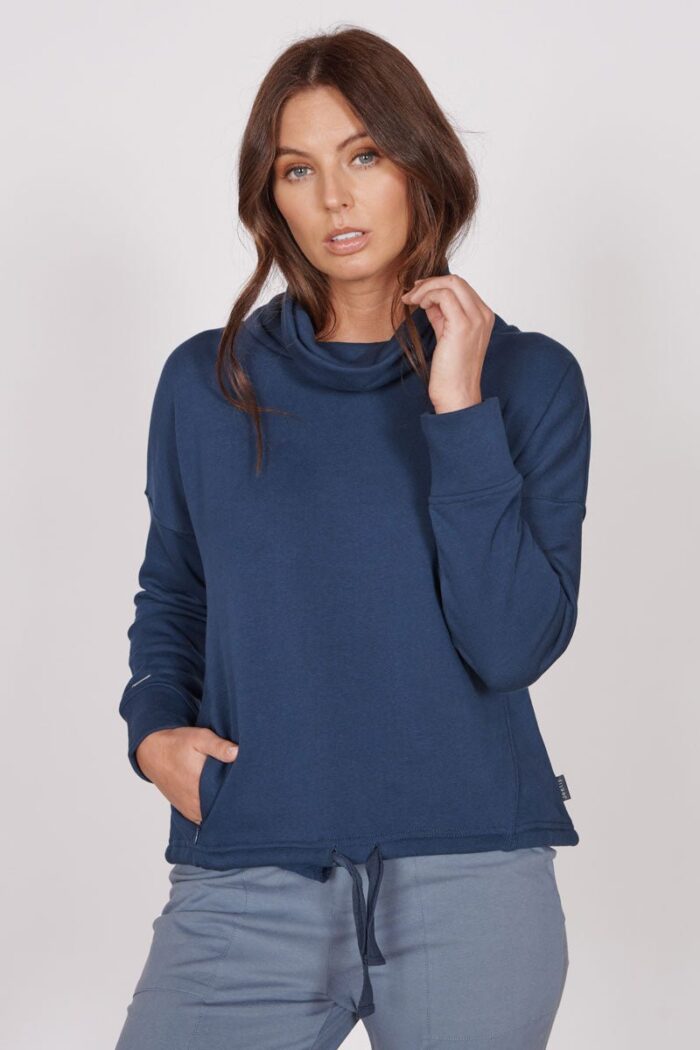 Evelyn Navy Cowl Neck Pullover Top - Image 2