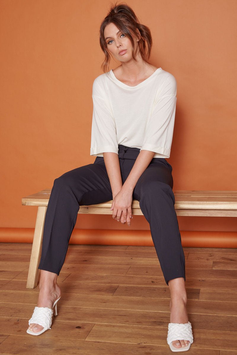 Fran Black Tapered Leg Tailored Trousers