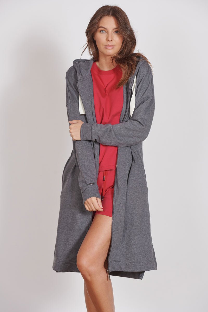 Lottie Grey Marl Loungewear Longline Zip Through Hooded Sweater